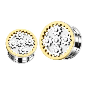 SS Steampunk Gold Web Screw Fit Flesh Tunnel
