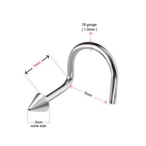 316L SS Bent Nose Pin with 3mm Top Cone
