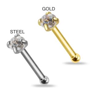20G Surgical Steel Round CZ Stone Nose Bone Stud