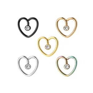 Jeweled Heart Cartilage Single Closure Daith piercing Ring 