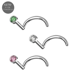 G23 Grade Titanium CZ Jeweled in Bezel Setting Nose Screw