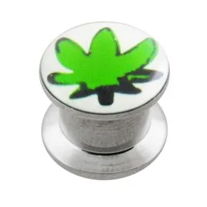 SS Internal Screw Fit With Marijuana Logo Ear Tunnel