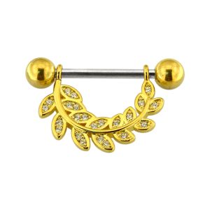 316L Surgical Steel CZ Paved Olive Leaf Nipple Barbell