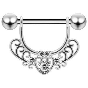 316L Surgical Steel CZ Paved Filigree Heart Nipple Shield