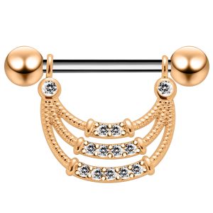 316L Surgical Steel CZ Paved Triple Tier Hanging Nipple Barbell