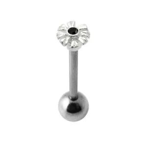 Rhinestone Silver Zenia Flower With SS Lip Barbell Ring 
