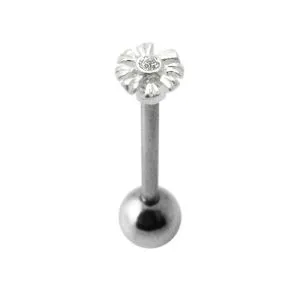 14gauge Jeweled Zenia Flower With SS Tongue Ring Body Jewelry
