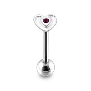 14G Jeweled Heart Flower Tongue Ring In SS Bar