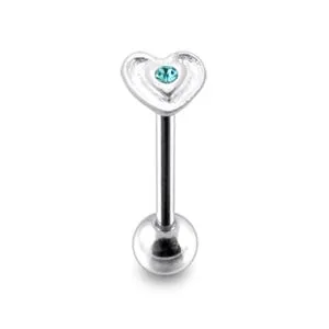 Jeweled 925 Sterling Silver Heart Flower Tongue With SS Bar Ring Body Jewelry