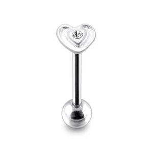 Jeweled Heart Flower Tongue Ring With 6mm ball