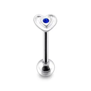 14gauge Blue Jeweled Heart Flower Tongue Ring