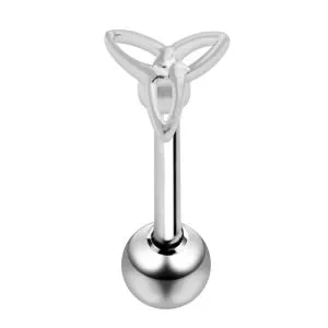 Surgical Steel Straight Bar with 925 Sterling Silver Celtic Triquetra Top