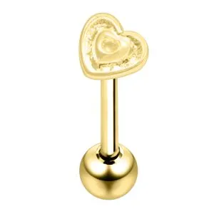 Surgical Steel Straight Bar with 925 Sterling Silver Engraved Heart Tongue Ring
