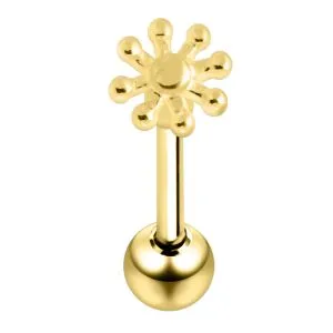 Surgical Steel Straight Bar with 925 Sterling Silver Snow Flake Tongue Ring