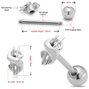 Surgical Steel Straight Bar with 925 Sterling Silver Dollar Sign Tongue Ring