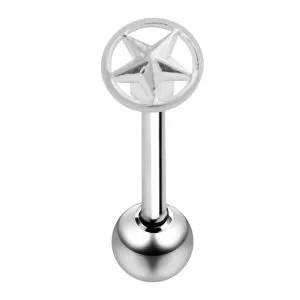 Surgical Steel Straight Bar with 925 Sterling Silver Pentagon Star Tongue Ring