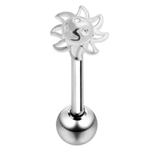 Surgical Steel Straight bar with 925 Sterling Silver Sun Tongue Ring