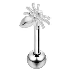 Surgical Steel Straight bar with 925 Sterling Silver Spider Tongue Ring