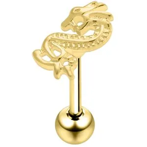 Surgical Steel Straight bar with 925 Sterling Silver Engraved Dragon Tongue Ring