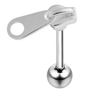 Surgical Steel Straight bar with 925 Sterling Silver Zipper Tongue Ring