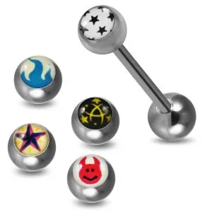 Tongue Barbell with 4 Free Interchange Logo Ball