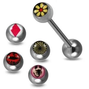 Tongue Barbell with 4 Free Interchange Logo Ball