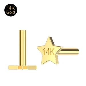 14K Solid Yellow Gold Internally Threaded Star Flat Back Labret Post | 16G
