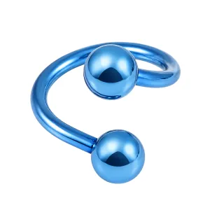 Surgical Steel Aqua Anodized 14G Twisted Spiral Barbell with Balls