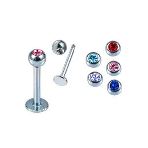 SS Anodized with Top Stone Ball Labret Piercing