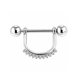 Surgical Steel crescent CZ jeweled Nipple Bar