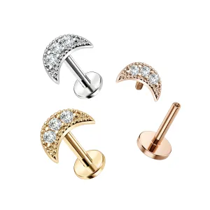 Surgical Steel Crescent  Moon Tragus Bar with Prong set CZ stone Helix Piercing