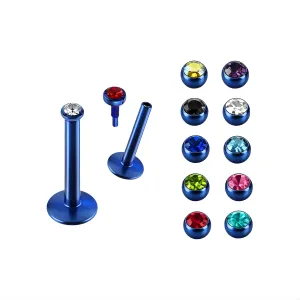 Surgical Steel Dark Blue Anodized Madonna Labret with 2mm Internal thread Jeweled Top
