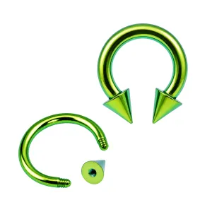 Green Anodized Circular Barbell with cone