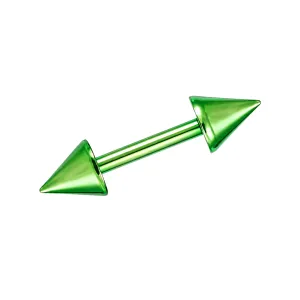Green Anodized Straight Barbell with Cones