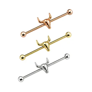 Surgical Steel Industrial Barbell Earring With Bull Head