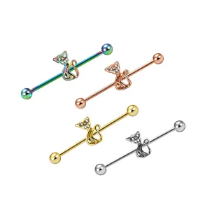 Surgical Steel Industrial Barbell Jeweled Cat Ear Piercing Jewelry