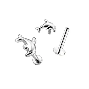 Surgical Steel Labret with Internally Threaded Dolphin Top Body piercing jewelry