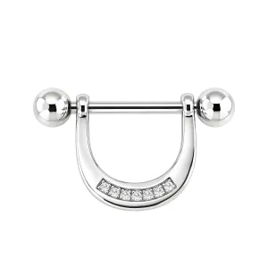 Surgical Steel Micro jeweled Crescent CZ jeweled Nipple Bar