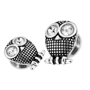 Clear CZ Eye Surgical Steel Owl Flesh Tunnel