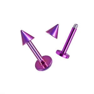 Surgical Steel Purple Anodized 14G Labret Piercing with Cone and Spike