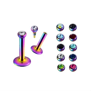 Surgical Steel Rainbow Anodized Madonna Labret with 2mm Internal Thread Jeweled Top