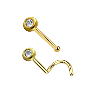 9K Gold Bezel Set Jeweled Nose Studs