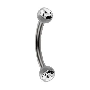 G23 Titanium 16G Curved Barbell Eyebrow Ring with flat Cubic Zirconia Ball