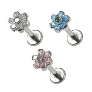 G23 Grade Titanium Flower with CZ Top Internal thread Labret 