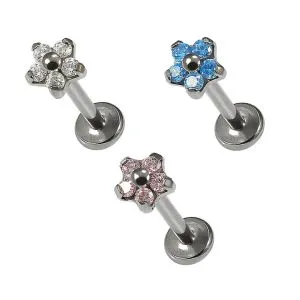 Flower with CZ Top G23 Grade Titanium Internal thread Labret 