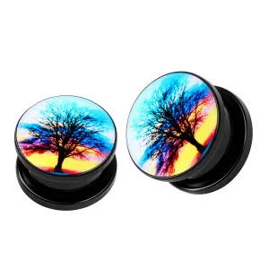Tree of Life Logo UV External Screw Fit Ear Flesh Tunnel Gauges
