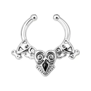 Tribal God Face Non Piercing Fake Clip on Septum Ring