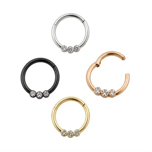 Triple CZ Jeweled Classic Segment Clicker Ring