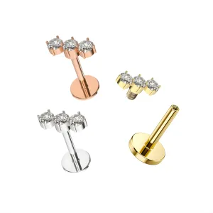 Triple CZ Jeweled Surgical Steel Helix Tragus Piercing Ear Stud