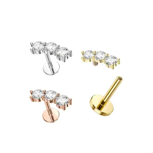 Triple CZ Stone Surgical Steel Helix Tragus Piercing Ear Stud